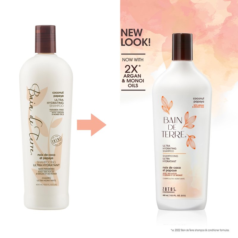 Bain de Terre Coconut Papaya Ultra Hydrating Shampoo, Moisture Quench for Dry, Damaged Hair, with Argan & Monoi Oils, Paraben-Free, Color-Safe, Vegan,13.5 Fl Oz