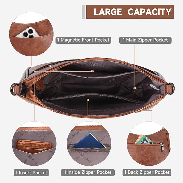 APHISON Trendy Leather Crossbody Purse with Adjustable Strap, Women's Shoulder Handbag