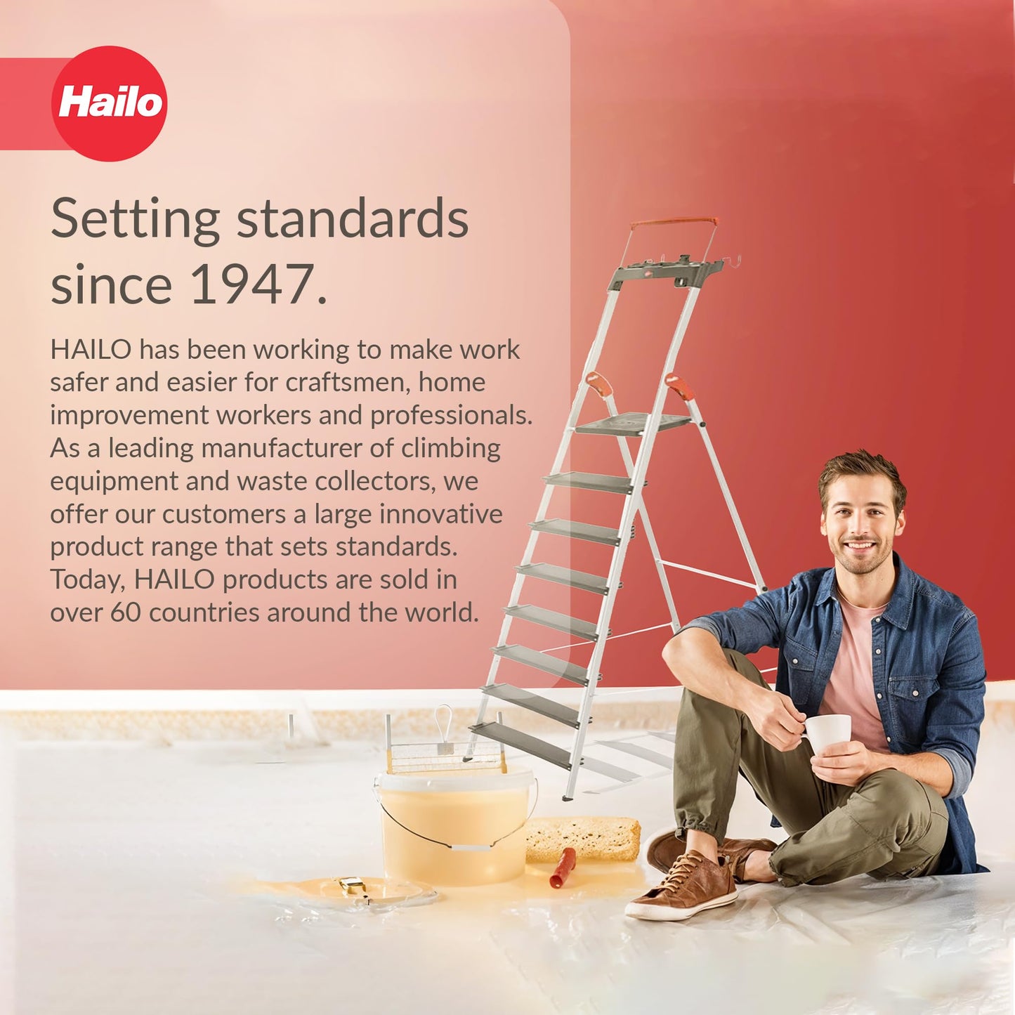 HAILO L100 Topline 8-Step Ladder – Aluminum Stepladder with Safety Bar, Tray, Locking Platform, XXL Non-Slip Steps, Hook, Strap, 330 lb Capacity, Max Working Height 146.5", EasyClix Compatible