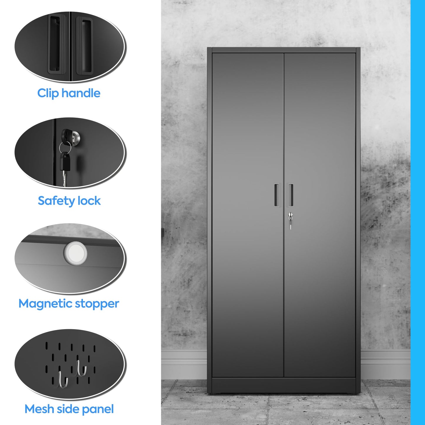 winbingon 61.61" H Metal Broom Closet Storage Cabinets with Pegboards and Hooks,Utility Closet Storage Cabinet with Hanging Rod and Adjustable Shelves for Garage,Laundry Room,Utility Room,Warehouse