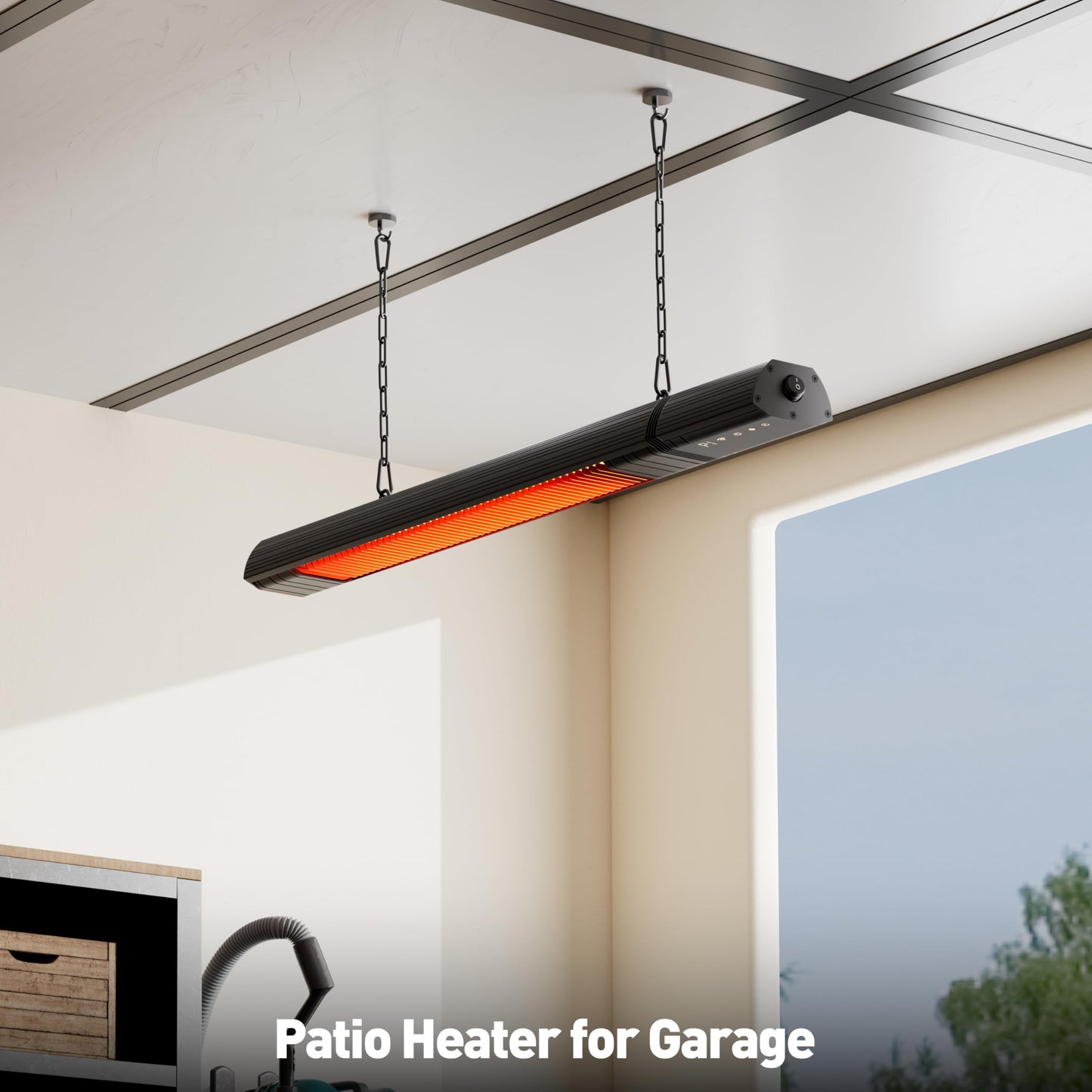 Ceiling Electric Outdoor Heater Wifi Control Wall-Mounted Hanging Patio 1500W Infrared 9 Heat Levels, 24H Timers, Carbon Fiber Tube Heating Wall Heater for Gazebo, Balcony (Rose Gold Quartz Glass)