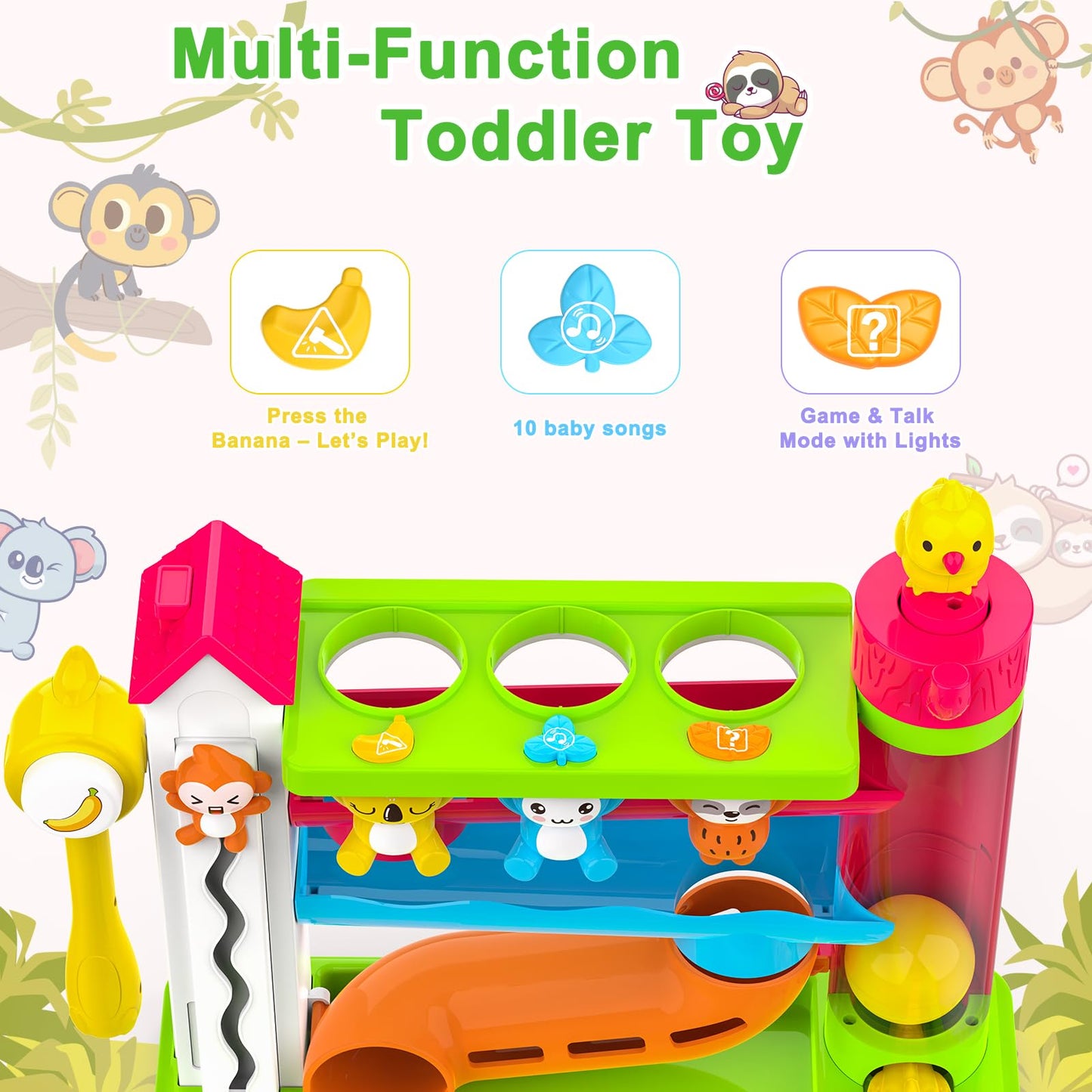 VOILBTOY Musical Toy for 1-2 Year Old Boys,Educational Baby Toys 12-18 Months,Ball Drop Toy with English & Spanish,Fine Motor Toys for Toddlers 1-3,Birthday Gift for 1+ Year Old Boy (Green)