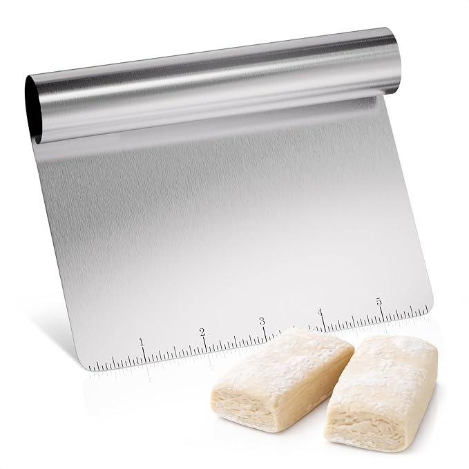Bench Scraper Kitchen â Multipurpose Pastry Scraper Tool with Measurement Marks for Even Portions, Stainless Steel Build, Ergonomic Grip for Better Control â Pizza, Cookie & Bread Dough Cutter Tool