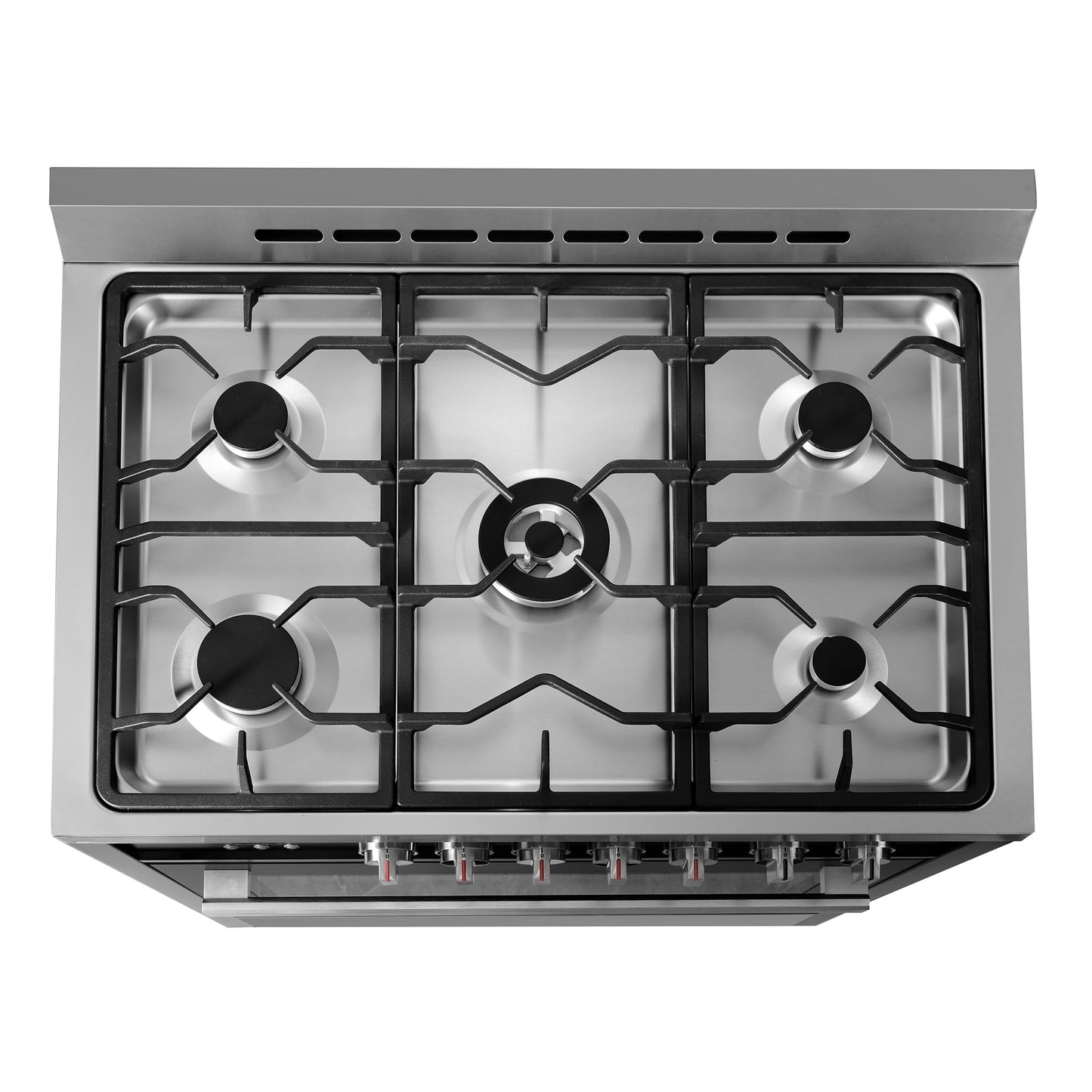 COSMO COS-965AGFC-BKS 36 in. Nebula Collection 3.8 cu. ft. Gas Range, 5 Burners, Rapid Convection Oven, Cast Iron Grates in Matte Black