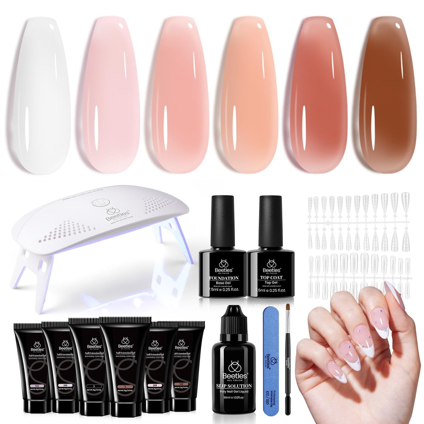 Beetles 30 Colors Poly Extension Gel Nail Kit With U V Lamp Nude Pink Glitter Poly Nail Gel Starter Kit All In One With Nail Art Accessories Manicure DIY Home Salon Gift for Women Girls