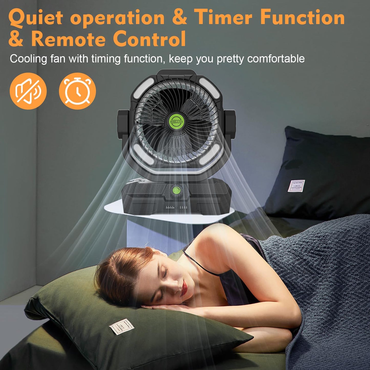 RUNTOP 45000mAh Large Battery Operated Fan, High Speed Oscillating Camping Fan with Remote,Quiet Adjustable Tilt Rechargeable Fans, Battery Powered fansfor Tent Home Office, Bedroom Travel (Black)