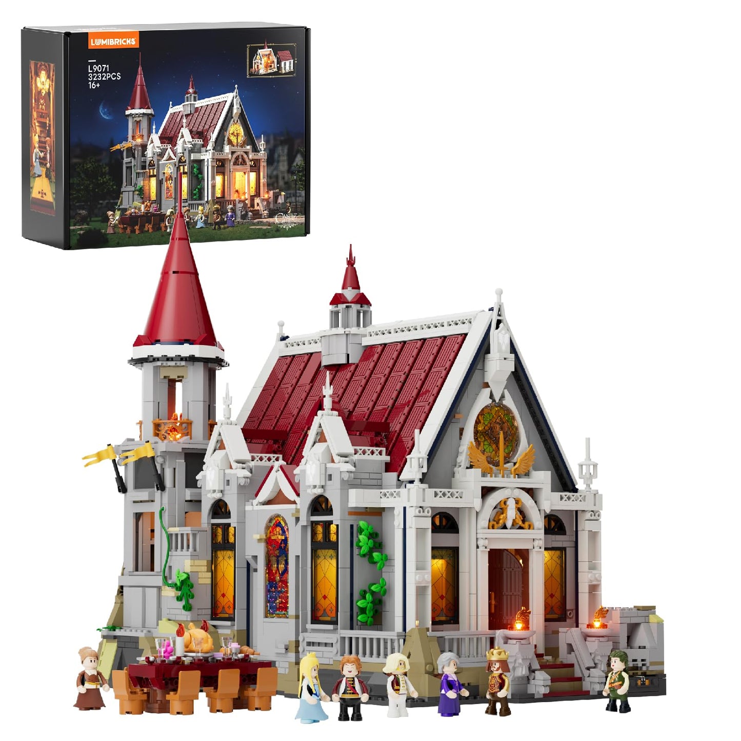 LUMIBRICKS Medieval Castle Banquet Hall Lighting Building Bricks Set - Middle Ages City Town Modular Collection Display Kit with Minifigures 3232 Pcs for Adults & Teens