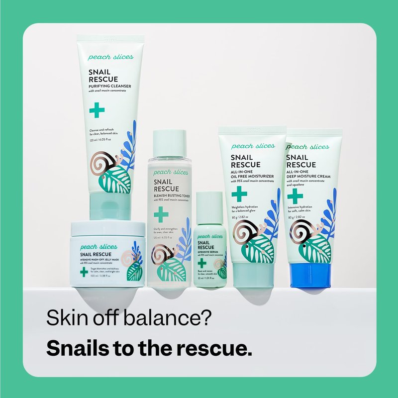 Peach Slices - Snail Rescue Intensive Serum (1.01 oz) - 95% Snail Mucin Concentrate - Reset, Renew & Smooth - Birch Juice, Hyaluronic Acid & Cica - Clean & Cruelty Free - Korean Skin Care & Beauty