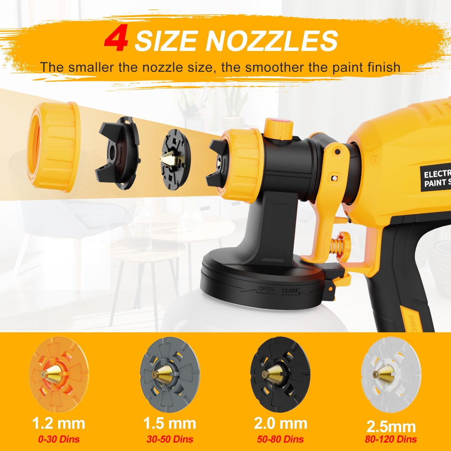 LIFOVE Paint Sprayer - 700W HVLP High Power Electric Spray Paint Gun with Adjustable Spray Width, 4 Nozzles & 3 Patterns, 40 Fl Oz Container, Easy to Clean, for Furniture, House, Fence, Walls, Etc.