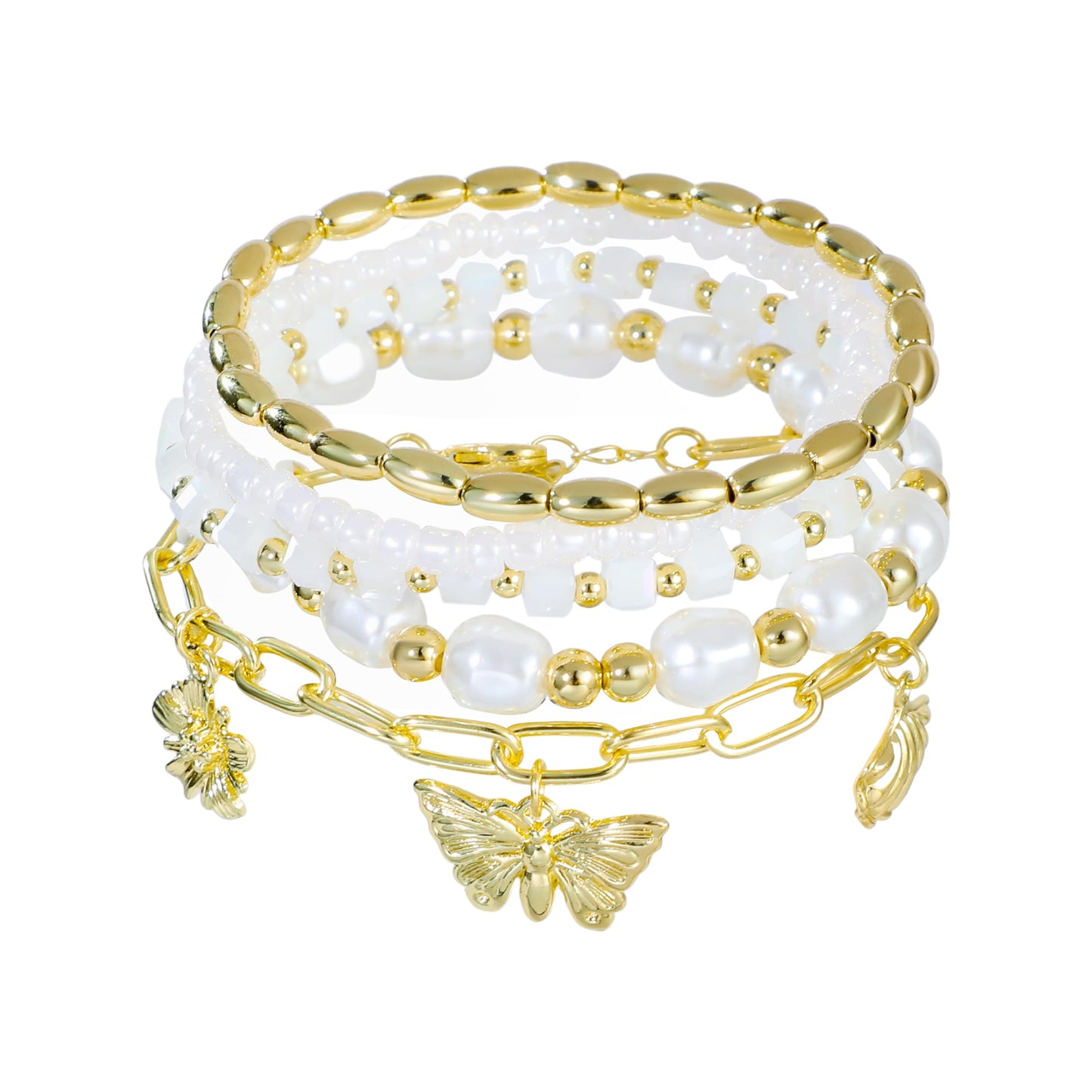 RISHEGAE Heishi Beaded Stretch Bracelets for Women Stackable Gold Polymer Clay Beads Bracelets Friendship Boho Summer Beach Bracelet Jewelry Set (E-Link 3 charm)