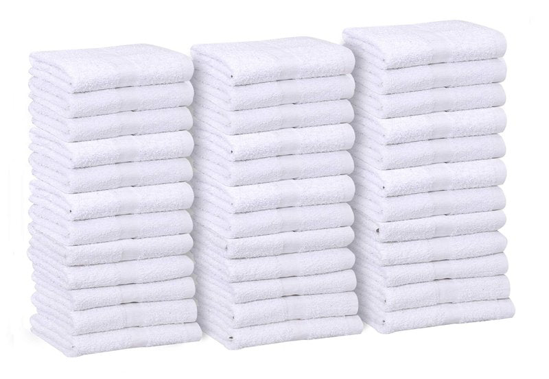 GOLD TEXTILES 12 Pack White Economy Cotton Blend 15x25 Inches Basic Hand Towels- Gym Towels (1 Dozen)