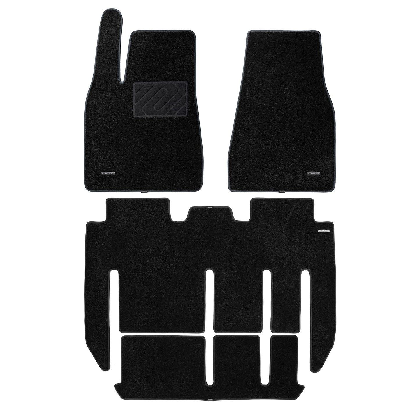 WENNEBIRD Superior Carpet Floor Mats for 2015-2020 Tesla Model X 7 Seats (Not for 5 Seats & 6 Seats & Chrome Rails), 0.6-Inch Ultra-Thick, Noise-Reducing, All-Weather Waterproof Anti-Slip – 4-Pc Set