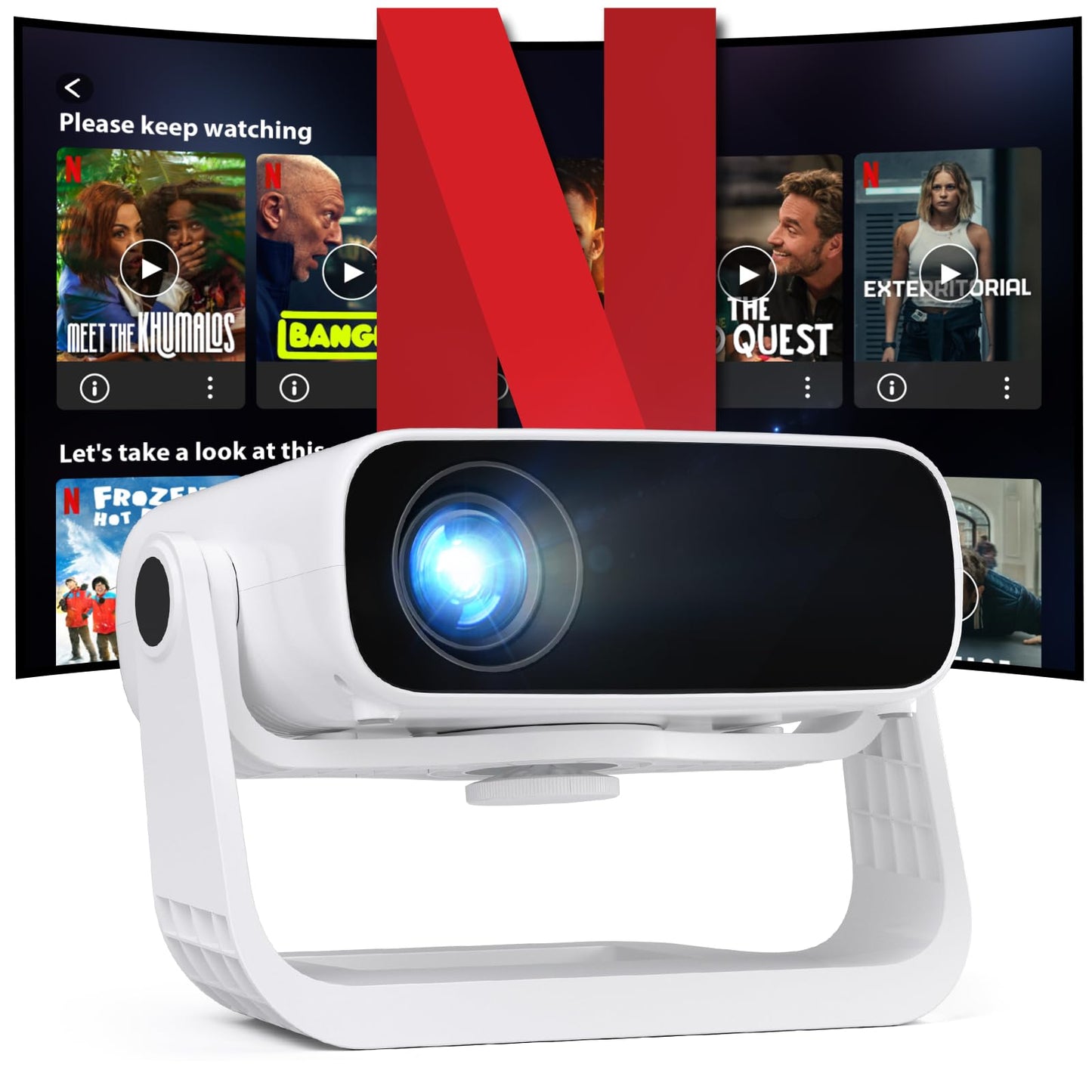 Zdk 2025 Smart Projector with Wifi And Bluetooth - Portable Mini Projector For Home Theater, Compatible With Netflix, 1080p 4k, Auto Keystone,Smartphone, Hdmi, Usb, Av, Fire Stick, Ps5, Includes Stand