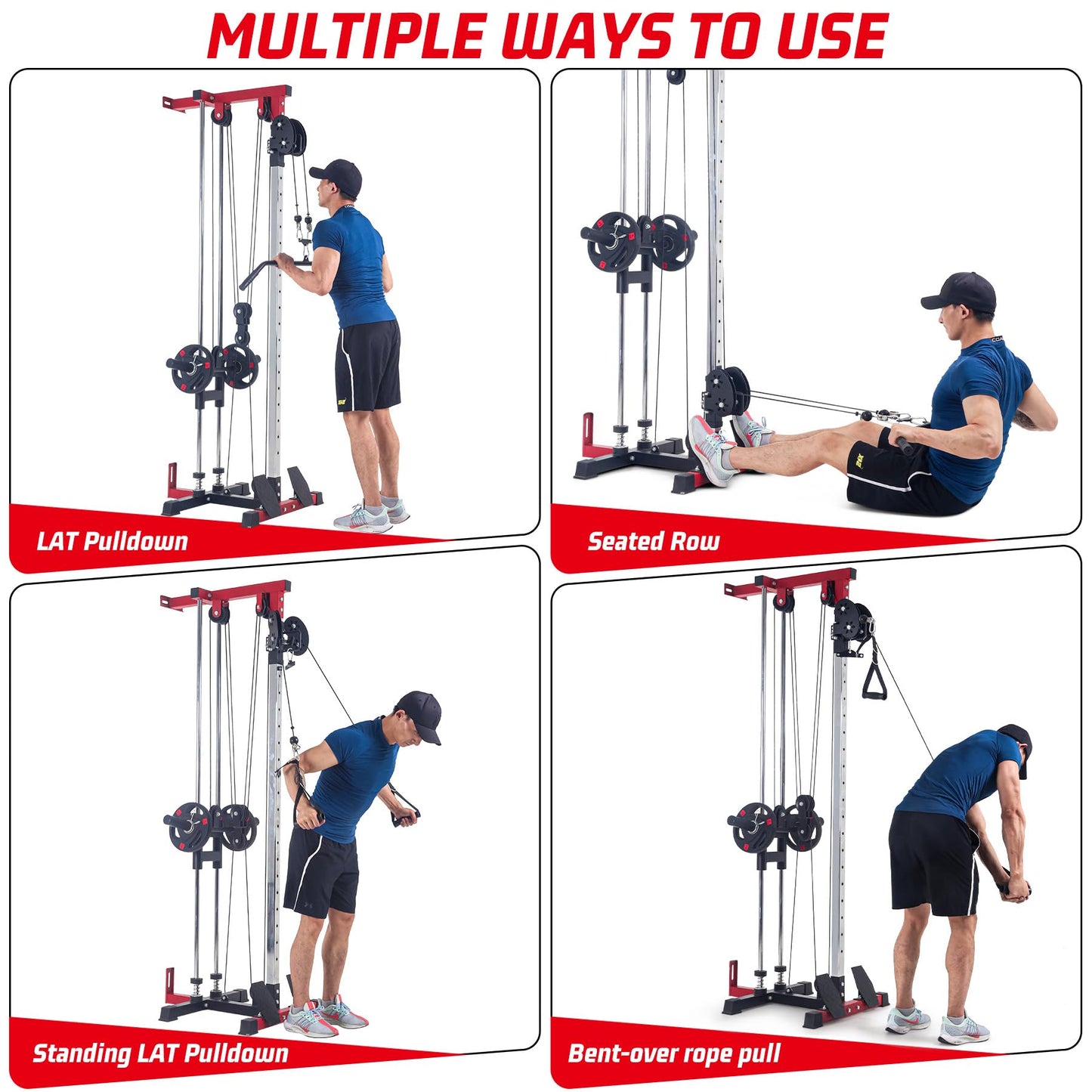 LAT Pull Down Machines, Dual Pulley Cable Machine with High & Low Stations, 20-Position Wall Mount LAT Tower for Cable Crossover, Row, Chest Press & Leg Exercises | Home Use