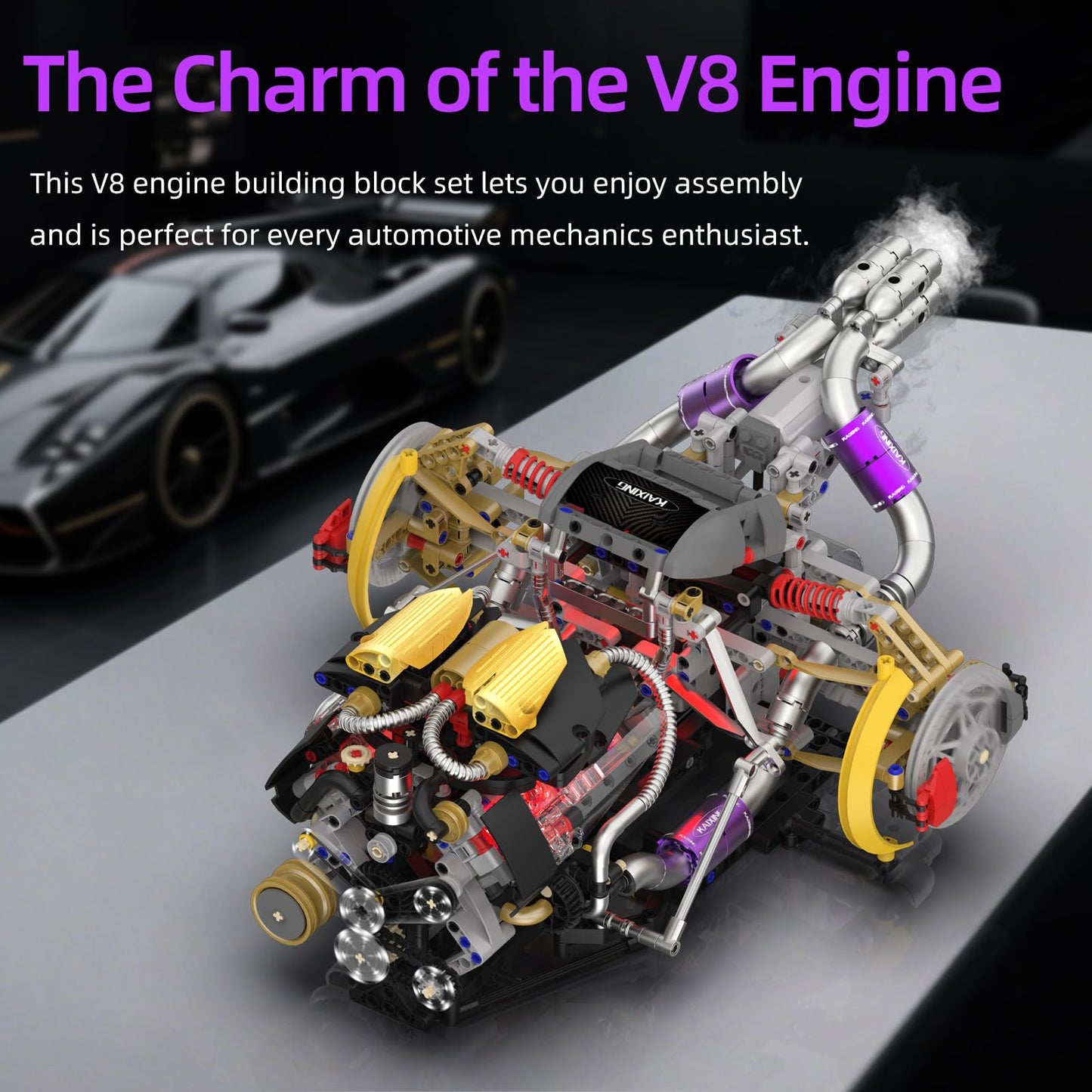 Suplanet V8 Engine Building Block Sets, V8 Engine Model Kit That Runs, Build Your Own Engine Model Toy with Spray & Light,STEM Engineering Building Blocks for Adults/Boys 8-14(1394PCS)