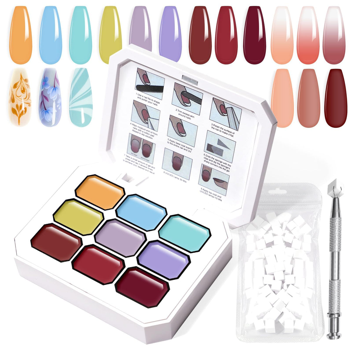 U-Shinein Gradient Painting Gel, 9 Colors Ombre Gel Nail Polish with Summer Blue Sponging for Pigment Pat Kit Aura Nails, French Manicure Soak of UV DIY Nail Art Beachside Candy