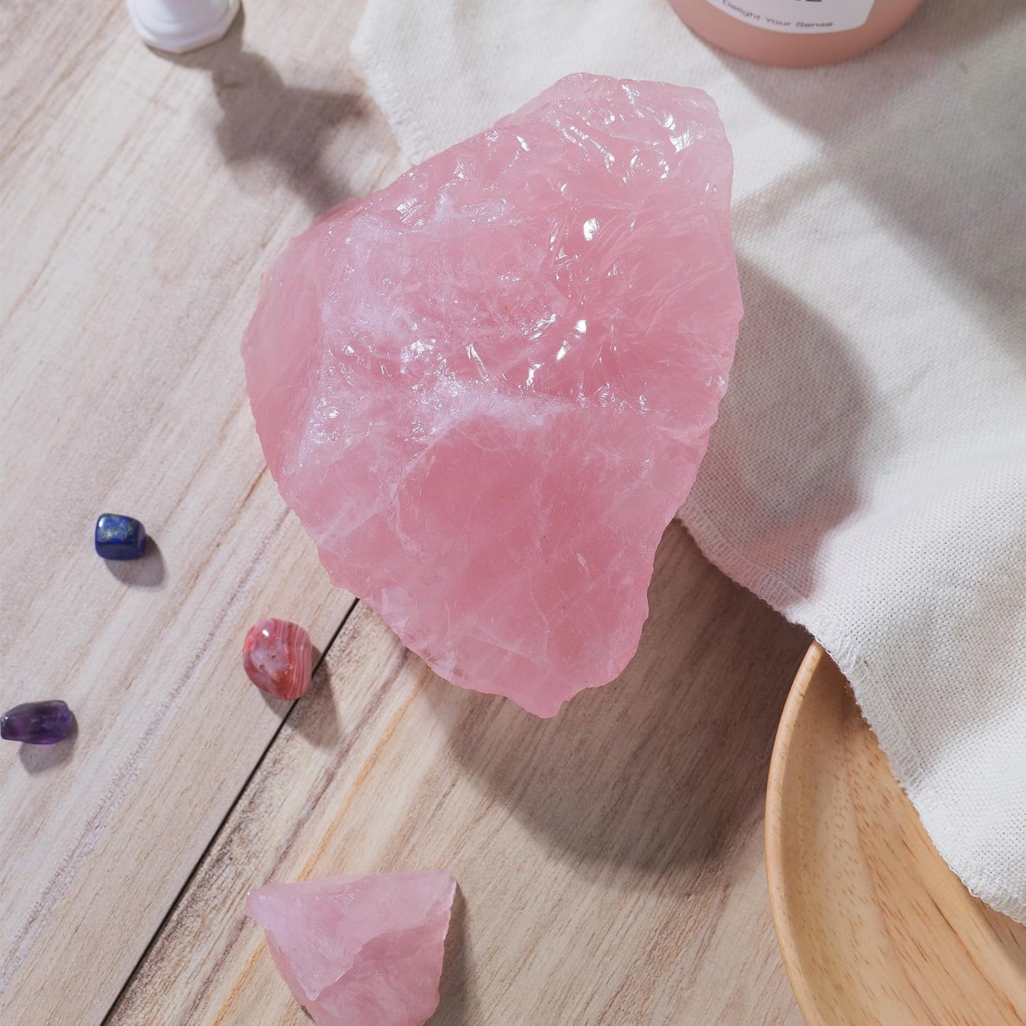 Apengshi Rose Quartz Raw Crystals 2PCS Natural Rough Rocks Healing Crystal and Stones DIY Raw Stones Meditation Fountain Garden Home Decor