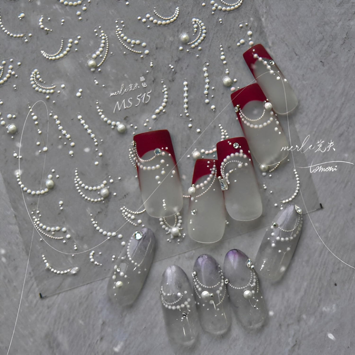 5D Embossed White Pearl Nail Stickers for Nail Art French Tip Nail Art Stickers Self Adhesive White Line Nails Decals Cute Nails Art Supplies for Women Girls