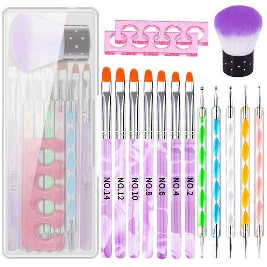 Purple Nail Art Brush Set, 7Pcs Gel Nail Brushes With Dotting Tools, Dusting Brush, Toe Separator, Manicure Tool Kit for Acrylic Application, Builder Gel. Gel Polish Paint, Nails Art Design