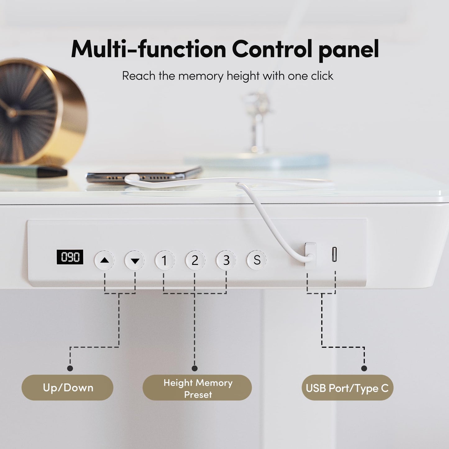 BANTI Electric Standing Desk with Drawers, 55 inch Whole-Piece Glass Desktop, Height Adjustable Stand up Sit Stand Home Office Ergonomic Workstation, White Tabletop