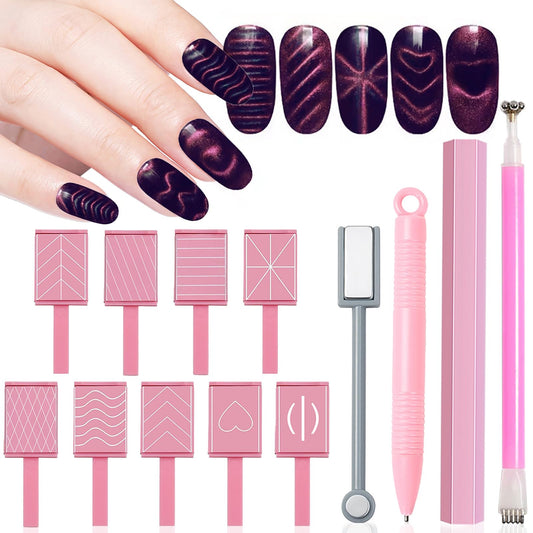 SILPECWEE 13Pcs Cat Eye Magnet for Nails, Super Magnetic Nail Polish Magnet Cat Eye Gel Nail Polish Magnet 3d Cat Eye Magnetic Wand Nail Magnets For Nail Art Tool Accessories