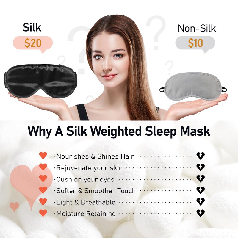 LitBear Weighted Silk Sleep Mask 4.9 oz (140g), Mulberry Silk Sleeping Mask with Detachable Insert, Women Men Pressure Relief Night Light Blocking Eye Mask with Adjustable Strap, for Relax Deep Sleep