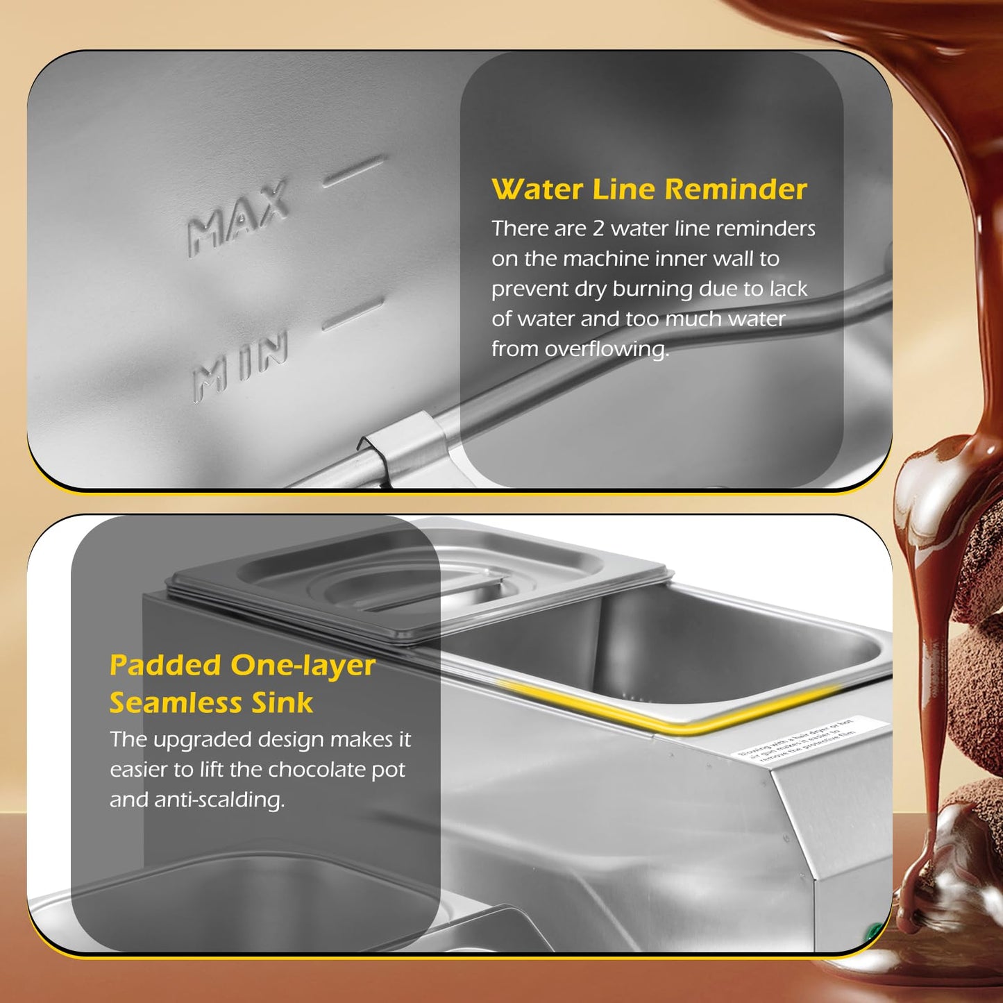 Dyna-Living Single Head Commercial Waffle Maker 1200W & 2-Tanks Commercial Chocolate Tempering Machine Chocolate Tempering Pot