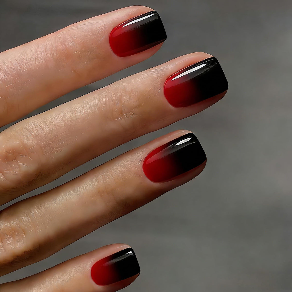 Ombre Press on Nails Short Square, Short Fake Nails Glue on Gradient Purple Black Nails Press ons, Salon-Quality, Dark Soft Gel Glue on Stick on Nail for Women 30 Pcs 15 Sizes