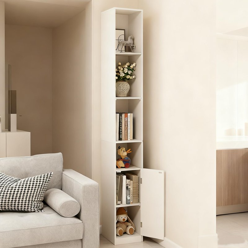 WSLUKVII Slim Storage Cabinet for Small Space, 72" Tall Narrow Bathroom Cabinet with 6 Adjustable Shelves & Anti-Tip Design, Freestanding Organizer for Bathroom, Kitchen, Hallway, White