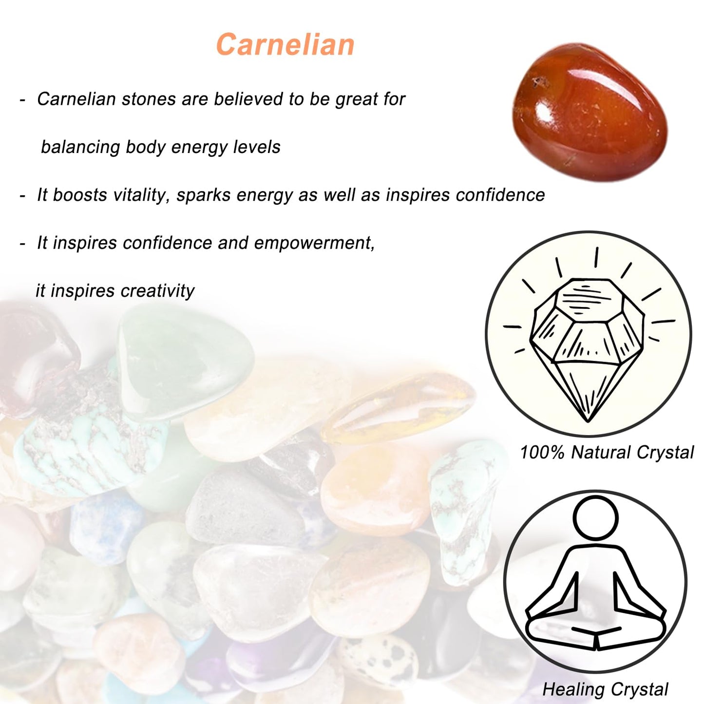 Erliway Carnelian Healing Crystal Stones, 1.25-2.0" Large Reiki Healing Gemstones Natural Tumbled Polished Stones for Energy Witchcraft Therapy Meditation