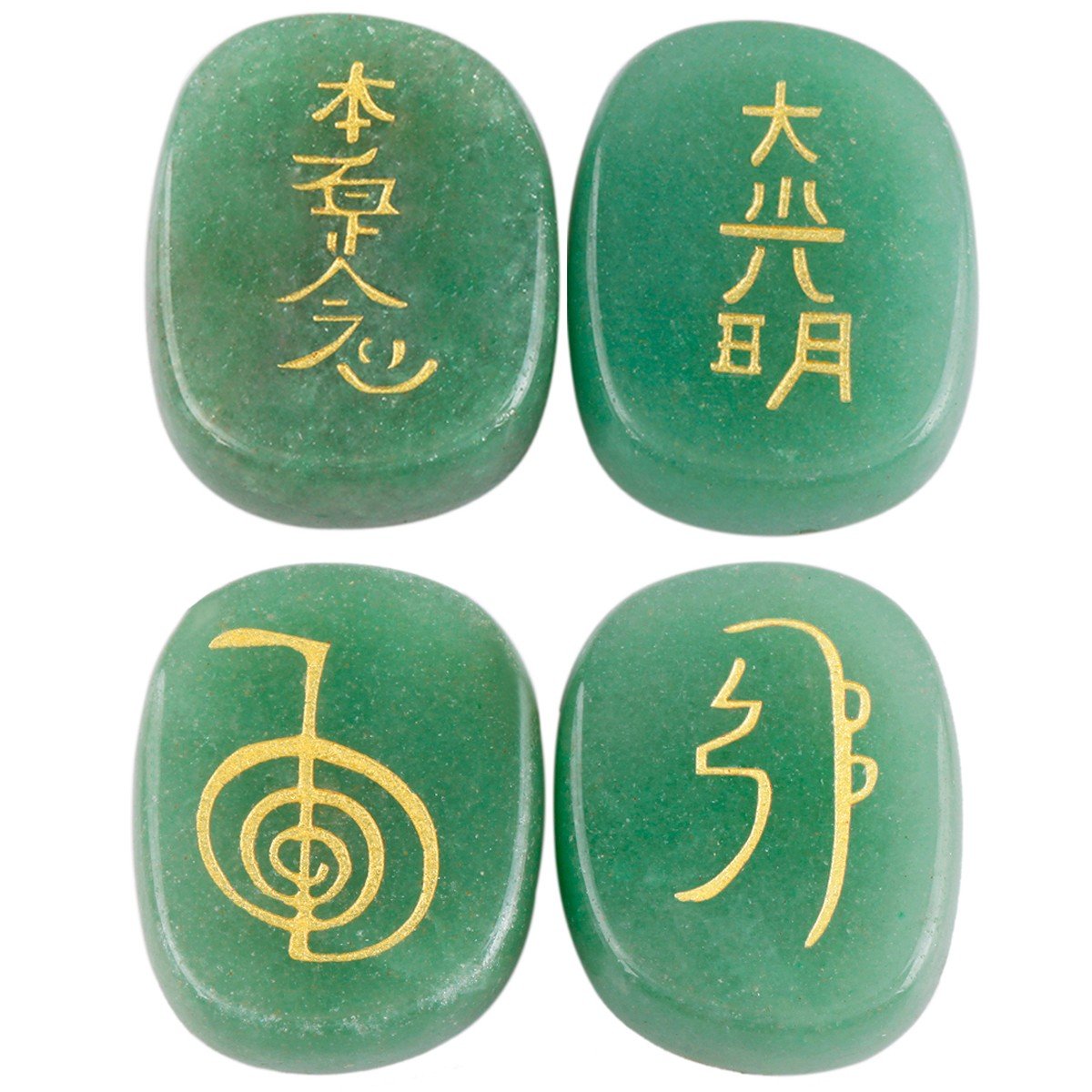 rockcloud Healing Crystal Green Aventurine 4pcs Engraved Chakra Stones Palm Stone Reiki Balancing