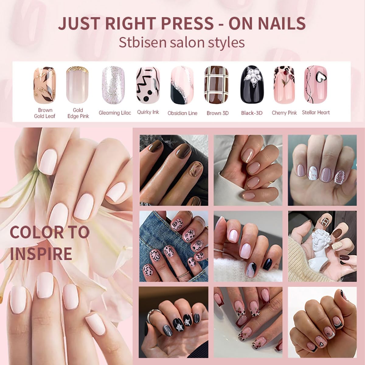 Short Square Press On Nails, Soft Gel Reusable Fake Nails, Pink and Black Glossy Nails with Silver Accent, DIY Salon Manicure, Natural Short Stick On Nails for Women & Girls, 24PCS Set
