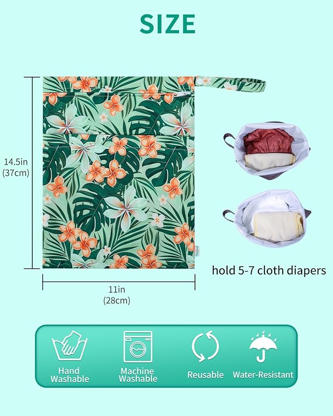 babygoal Wet Bags 3 Pack, Waterproof Travel Dry Bags for Baby Diapers, Beach, Pool, Gym, Swimsuits, Food Storage and Wet Clothes-Hawaii Flower Design