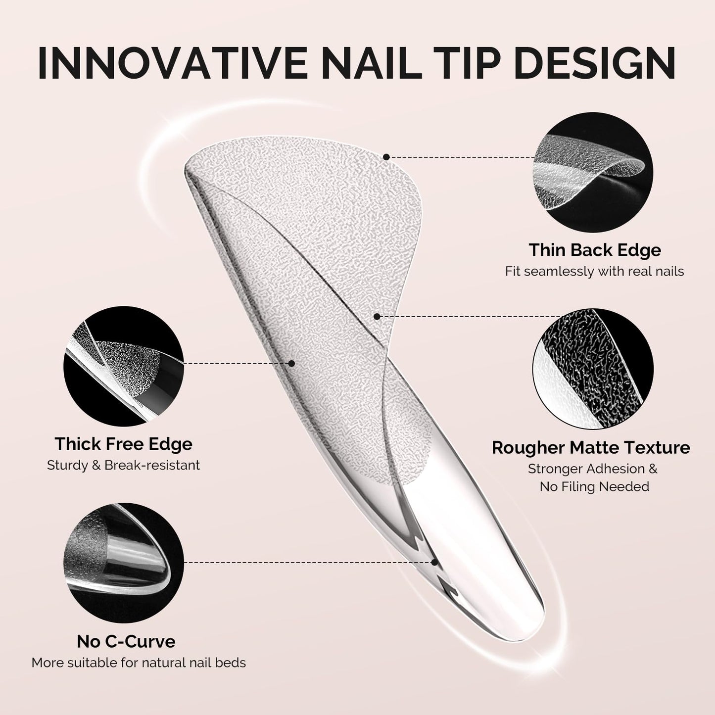 MelodySusie Long Almond Stiletto X Nail Tips - 600Pcs 15 Sizes Clear Acrylic, Half Matte Full Cover Press on Nails for DIY Extension & Salon Use, Pre-Shaped for Long-Lasting Manicure