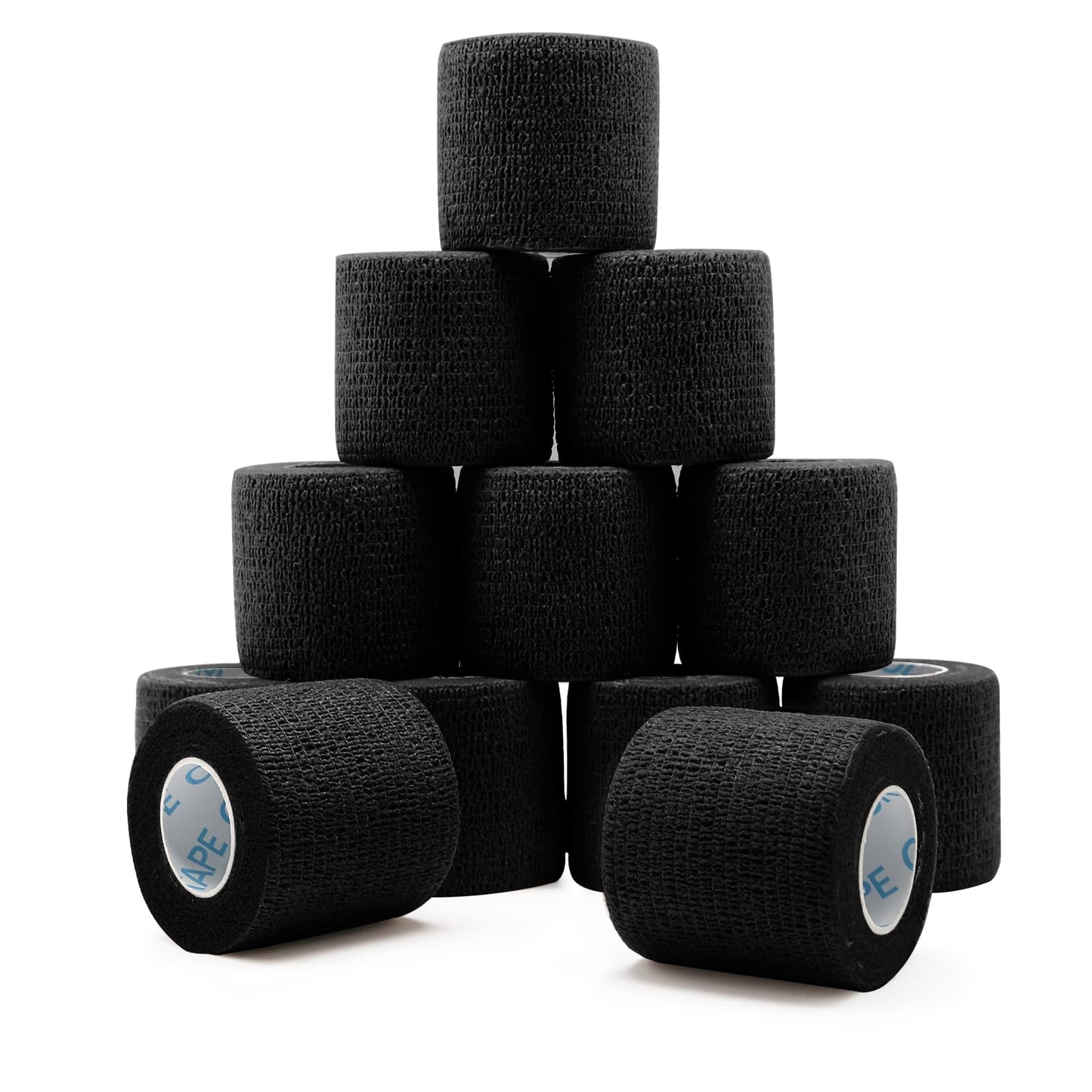 OK TAPE 12 Rolls Self Adhesive Bandage Wrap, Elastic Athletic Tape, Self Stick Bandage Tape, Vet Wrap, Medical Wrap for Wrist, Feet, 2" x 5 Yards - Black"