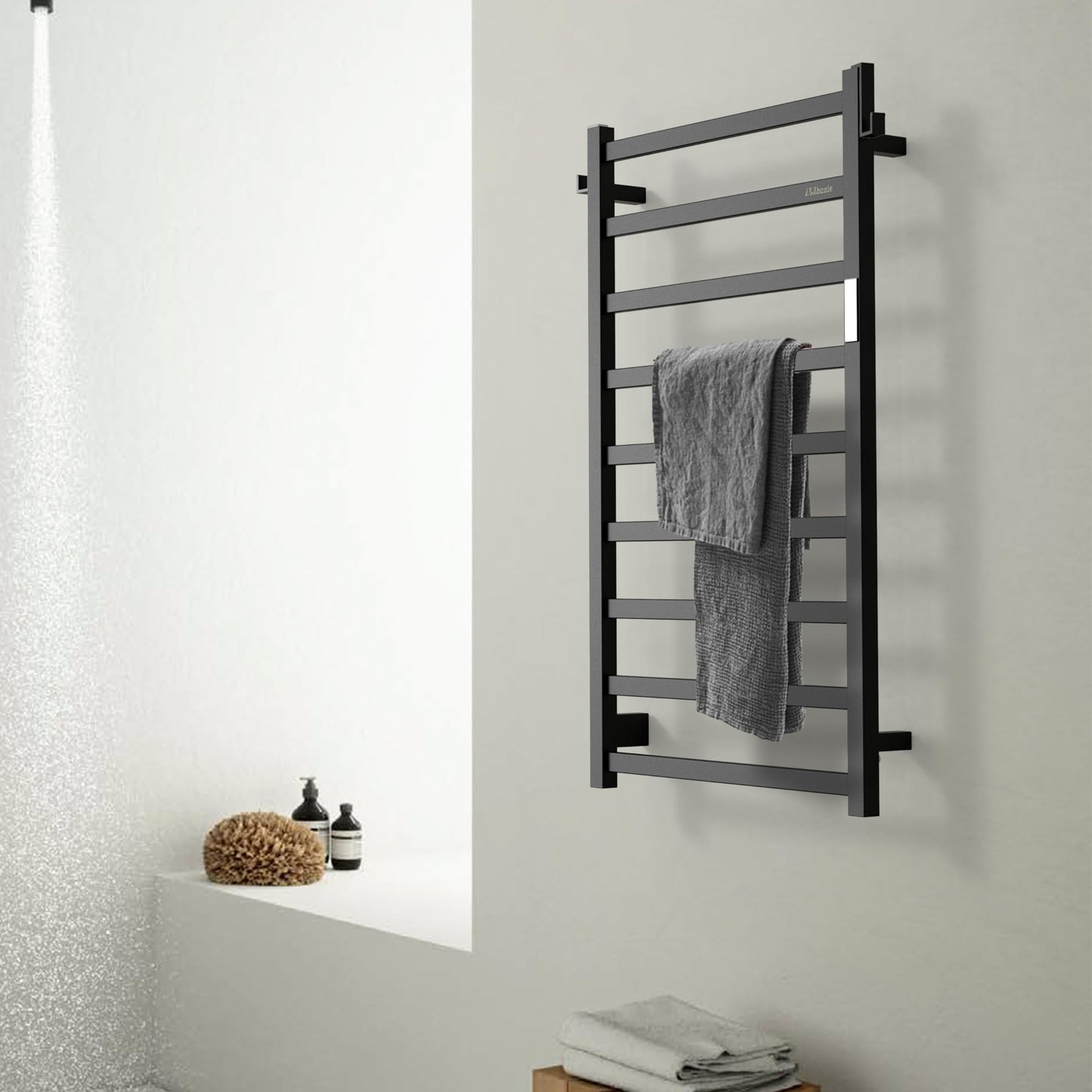 Z&Zhanle Heated Towel Racks for Bathroom, 9-Bar Towel Warmer Rack for Bathroom, Wall Mounted Towel Warmer, Electric Towel Drying Rack with Timer, Carbon Steel Matte Black, Plug-in/Hard-Wired