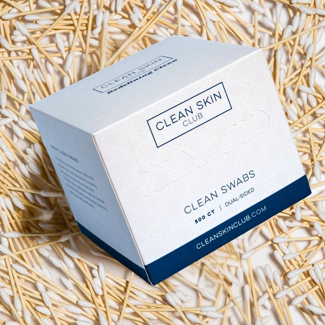 Clean Skin Club Clean Swabs, 2 Pack, 1000 Total Count, One Pointed Tip, Biodegradable + Organic Cotton & Bamboo, Makeup & Nail Polish EyelinerTouch-ups, Ear Cleaning QTips, Sterile, Hypoallergenic