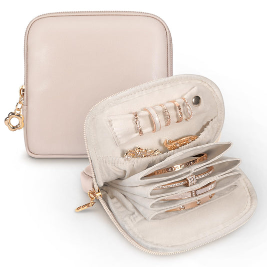 SITHON Small Travel Jewelry Case with Ring Holder, Mini Velvet Jewelry Pouch Bags, Compact Storage Organizer for Bracelet Necklaces Earrings Travel Essentials, Mother’s Day Gifts (Apricot Pink)