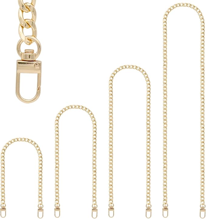 4 Pieces Different Sizes Iron Replacement Flat Chains Iron, Metal Chain Strap for DIY Purse Handbag Shoulder Crossbody Bag Clutch (15.4 Inch, 23.6 Inch, 31. 4 Inch, 47.2 Inch) Gold