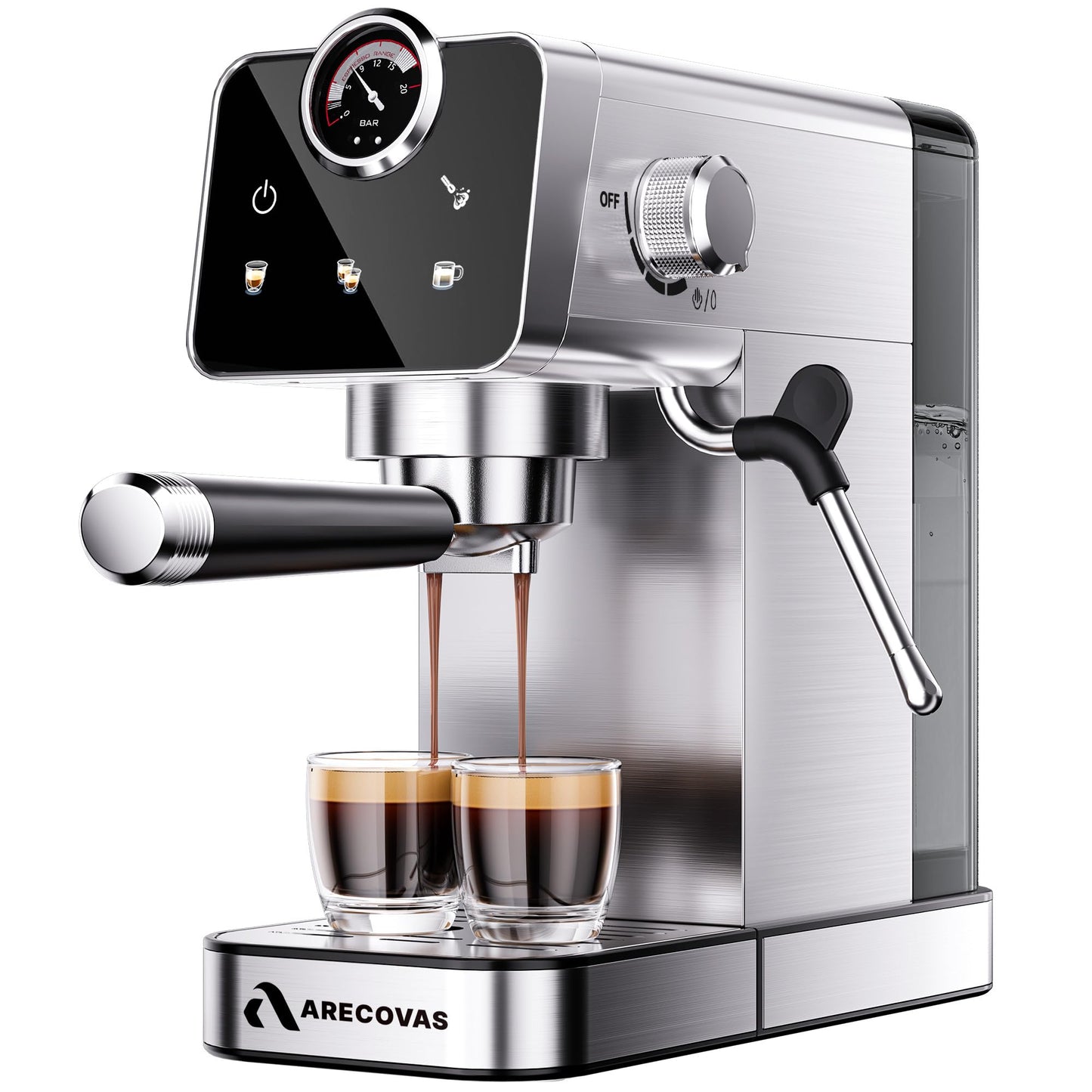 Arecovas Espresso Machine with Milk Frother, 20 Bar Compact Coffee Machine with Touch Screen & 41oz Water Tank for Home Use, Stainless Steel Espresso Coffee Maker for Americano, Cappuccino, Latte