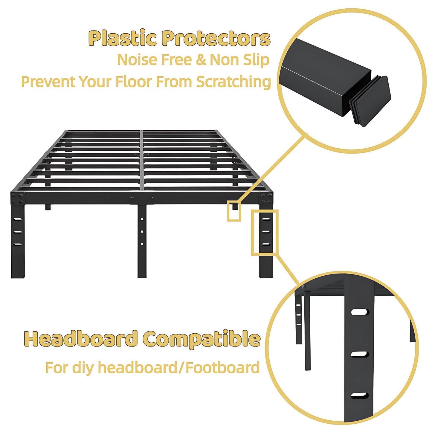 ALDRICH 10 Inch Metal Bed Frame Queen Size - Double Black Basic Steel Slats Platform, Easy Assembly Heavy Duty Noise Free Bedframes, No Box Spring Needed