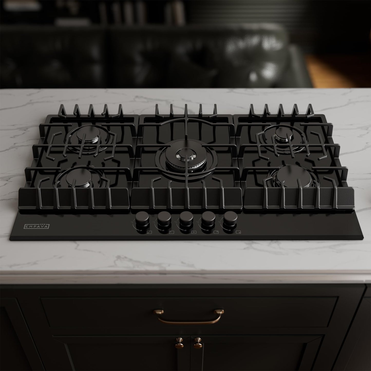 Empava 36" Gas Stove Cooktop NG/LPG Convertible with 5 Italy Sabaf Sealed Burners in Black Tempered Glass