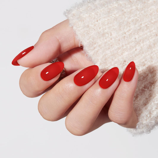 Modelones Sheer Red Press on Nails Almond, Spring Short Fake Nails, Reusable Nail Kit with Nail Glue Adhesive Tabs Mini Nail File, Nails Press Ons 30Pcs 15 Sizes, Women Girl Gift