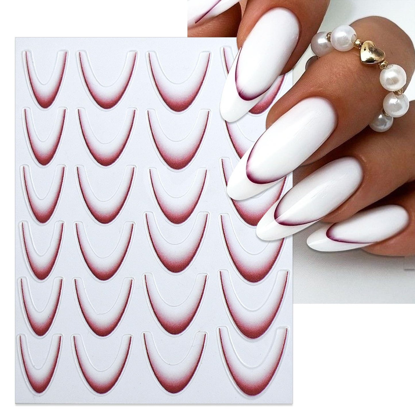 IDDFEVE Gradient French Line Nail Art Stickers - 6 Colors Self-Adhesive Curved Stripes Nail Decals, French Tips Guides Designs for DIY Manicure (6 Sheets)