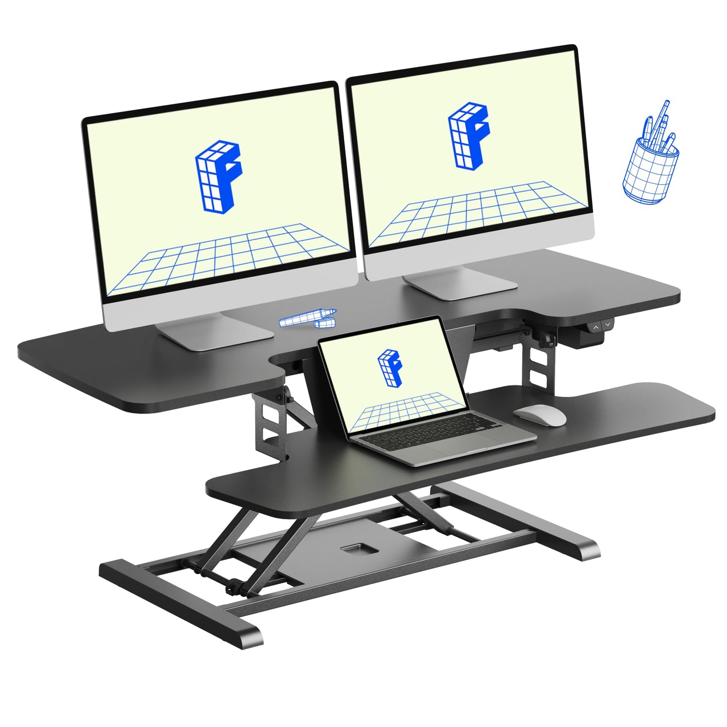 FLEXISPOT 42 inch Electric Motor Desk Converter, Height Adjustable Motorized Stand up Desk Riser with Quick Release Keyboard Tray, Black Monitors and Laptop Workstation
