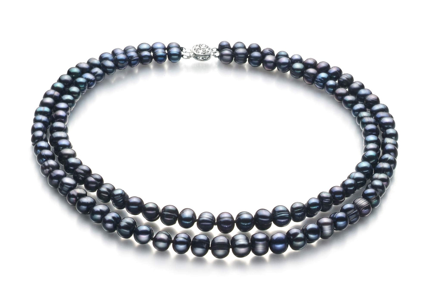 Julika Black 6-7mm Double Strand A Quality Freshwater 925 Sterling Silver Cultured Pearl Set For Women-18 in Princess length