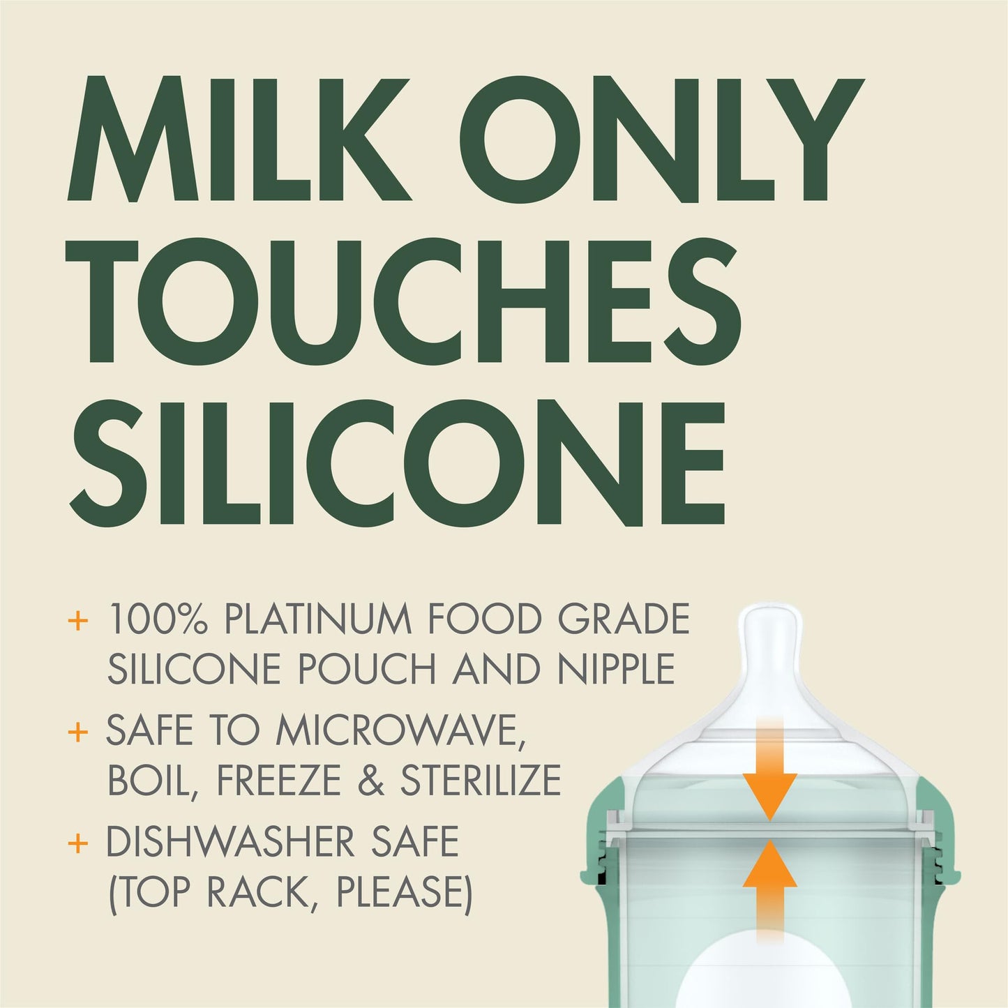 Boon Nursh Bottles - Silicone Baby Bottles Help Ease Colic Symptoms - Reusable Food-Grade Silicone Pouches with Polypropylene Shell - Medium Flow - 8 Oz - Speckle Green