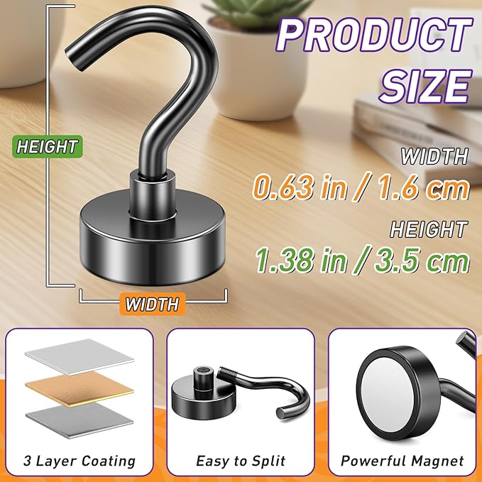 60 Pack Magnetic Hooks for 2026 Cruise Cabins Beach Vacation 30lbs+ Heavy Duty Magnet with Hook Metal Magnetic Hooks for Kitchen Fridge Grills Hanging Magnet Hooks for Classroom Locker Whiteboard