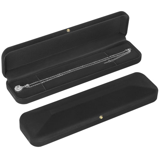 KUKUVR 2 Pieces Velvet Necklace Bracelet Gift Box, Jewelry Long Chain Holder Display Storage case for Women men (Black)