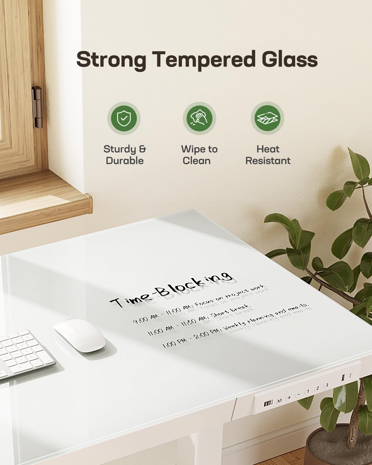 Marsail Glass Standing Desk with Drawers, 48 x 24 inch Electric Standing Desk, Height Adjustable Desk with One-Piece Tabletop & USB Charging Ports, Sit Stand Desk with Storage for Home & Office White